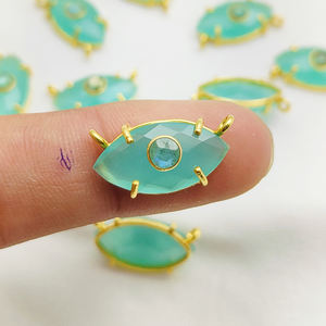 Pendentif Aqua Calcédoine Double Pierre Gemme Pendentif Marquise Forme Or Vermeil Double Boucle Fournisseur de Bijouterie en Gros - Product Image 4