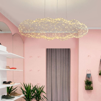 Lustre nuage créatif en fil de fer, abat-jour nuage, suspension en métal, lampe suspendue gypsophile