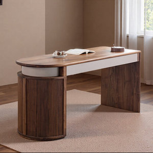 Solid Wood Rectangle Writing <b>Desk</b> Warm Brown Mortise-And-Tenon Joinery with <b>Drawer</b> Storage 1-Year Warranty - Product Image 1