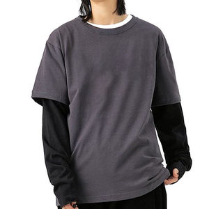 เสื้อยืดแขนยาวของผู้ชายเสื้อยืดสองชั้นผ้าฝ้าย100% รุ่นเฮฟวีเวตแบบแนวสตรีทเสื้อยืดสองชั้นงานตามสั่ง - Product Image 3