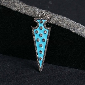 Colgante Vintage de Plata de Ley 925 con Forma de Flecha para Mujer, Esmalte, Baño de Rodio Negro, Diamantes Pavé, 45x17mm - Product Image 2