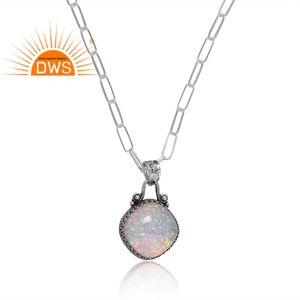 Collar con colgante de piedras preciosas de ópalo verde blanco sintético de plata de ley oxidada, joyería personalizada para mujer, regalo para ella - Product Image 2