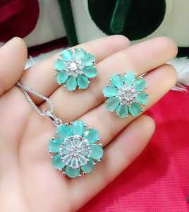 American Diamond Sparkling pendant Indian Jewellery set with same matching <b>earrings</b> and pendant <b>chain</b> for all function and party - Product Image 6