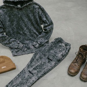 Vintage Printed Acid Wash Grey Tracksuit Grunge <b>Aesthetic</b> Distressed Hoodie Sweatpants Two Piece Set Streetwear 100% Cotton - Product Image 4
