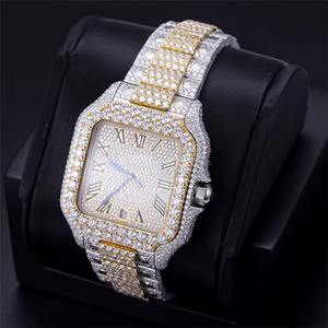 Reloj Mecánico Automático Cuadrado de Lujo Personalizado con Diamantes Moissanite VVS para Hombre, Estilo Hip Hop, Totalmente Blanco, con Esfera de Cristal Dorado y Plateado - Product Image 6