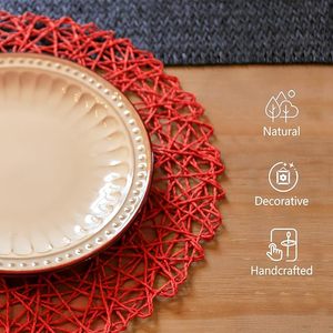 Best Theme Design Natural Non-Slip Heat Resistant Round <b>Red</b> Placemat <b>Paper</b> Braided Indoor Outdoor Dining Table Classic Style - Product Image 6