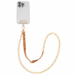 Correa de Teléfono con Cadena Metálica y Diseño de Leopardo en Cuero PU, Antirrobo, Ajustable, Tipo Collar Cruzado - Product Image 1