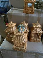 Lanterne pagode en rotin faite à la main avec toit de pétoncles bougeoir tissé Ramadan lanterne en osier naturel pour la décoration de la maison et du jardin