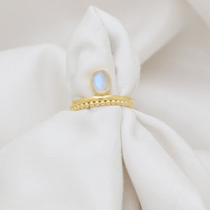 แหวนพลอยมูนสโตนสีรุ้งสุดอินเทรนด์แหวนทองคำชุบทอง18K สำหรับการหมั้น/ครบรอบแต่งงานของผู้หญิง2025 - Product Image 2