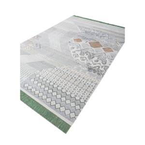 Tapis Manchaha bleu noué à la main en laine et soie de bambou, épaisseur 10 mm, motif géométrique abstrait, rectangulaire, pour couloir et maison, modèle Les-1758 - Product Image 2