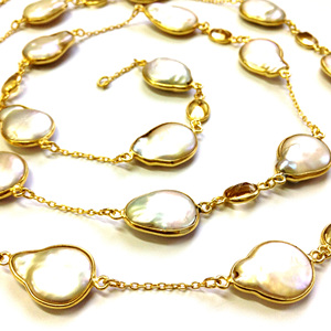 สร้อยคอโซ่ไข่มุกบาร็อคพลอยซิทรีนทำด้วยมือ925เงินสเตอร์ลิงชุบทองทันสมัยยาวสำหรับปาร์ตี้ - Product Image 4