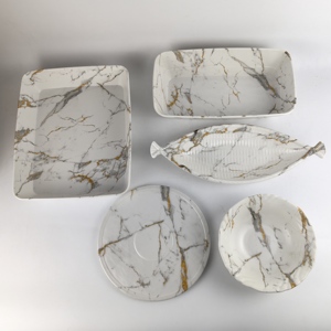 Ensemble de <span class=keywords><strong>vaisselle</strong></span> en mélamine de qualité alimentaire, design marbre <span class=keywords><strong>incassable</strong></span>, sur mesure, luxe, bol rectangulaire, vente en gros pour restaurants et hôtels - Product Image 1