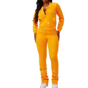 Conjunto Deportivo de Dos Piezas para Mujer al por Mayor, Ropa Deportiva Urbana, Pantalones Ajustados, Conjunto de Sudadera para Mujer, Pantalones Acampanados Personalizados - Product Image 3