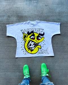 Streetwear vintage personnalisé T-shirt à col montant court et ourlet brut 100% coton coupe surdimensionnée - Product Image 6