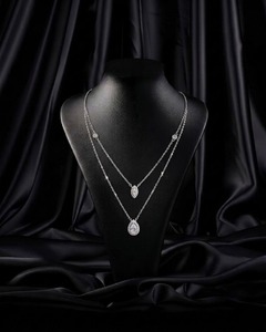 Joyería Personalizada, Collar de Oro Blanco de 14K con 2 Piedras de Diamante Cultivado en Laboratorio, Collar de Diamante de Laboratorio Hecho a Mano, Producto al por Mayor - Product Image 3