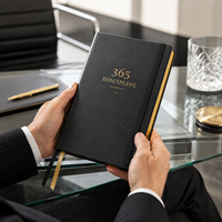 LABON Agenda de Discipline Personnalisé 365 Jours, Planificateur d'Objectifs de Luxe à Couverture Rigide Noire, Journal de Productivité Quotidienne avec Bordure Dorée, Marque Privée