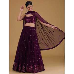 Vestidos de Fiesta Elegantes de Georgette Bordados en Morado, Lehenga Choli para Eventos - Product Image 2