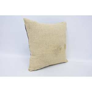 Almohada bordada Kantha de lana Beige a rayas sutiles 16x16 pulgadas tejida con patrón vintage - Product Image 3