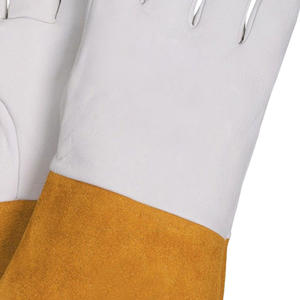 Gants de soudage TIG/MIG en cuir de chèvre blanc avec poignet en cuir fendu jaune, résistants à la chaleur EN407, avec doublure ignifuge - Product Image 6