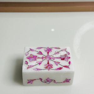 Handmade truyền thống tìm kiếm bằng đá cẩm thạch trắng <span class=keywords><strong>Inlay</strong></span> hộp đồ trang sức N M Craft Vòng Vòng cổ lưu trữ 10x7.5 cm nhiều màu sắc có sẵn - Product Image 6