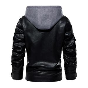 Chaqueta de cuero PU de alta calidad 2025 para hombre, chaqueta de lona de invierno con capucha extraíble y soporte negro marrón para montar en motocicleta - Product Image 5