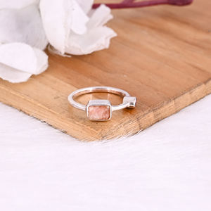 Anillo de Compromiso de Plata de Ley 925 para Mujer con Piedras Preciosas de Piedra Solar Natural y Turmalina Rosa, Anillos Alternativos, Regalo para Mujer - Product Image 2