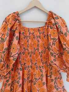 Women Dress Cotton Handblock Print Dress Women wear <b>long</b> maxi dress Square Neckline with Smocking Maxi Dress Cotton summer dress - Product Image 2