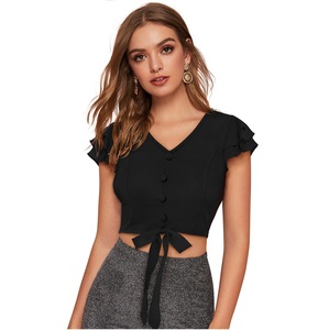 เสื้อสีดำอินเดียตะวันตกคุณภาพพรีเมี่ยมสำหรับผู้หญิงคอลเลกชั่นใหม่ล่าสุดชุดสำนักงานแบบถักความยาวสั้นส่งออกทั่วโลก - Product Image 1