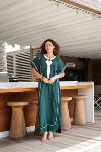 2025ใหม่ชุดเดรสโบฮีเมียนแขนทรัมเป็ตยาวคอวีปักยาวถึงพื้นสำหรับฤดูใบไม้ร่วง - Product Image 3