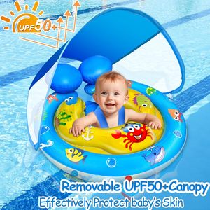 Flotador de Piscina de PVC para Niños, con Toldo Extraíble, Protección Solar UPF50, Asiento Ajustable, Anillo de Natación Doble - Product Image 2