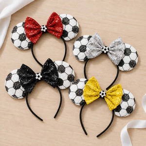 Sequin Soccer Mouse Ears Headband Cartoon <b>Bow</b> Hairband Party Festival Hair Accessory for Women and Girls - Product Image 2