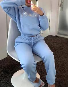 Conjunto de dos piezas con capucha y Sudadera con capucha de algodón de alta calidad para mujer con logotipo personalizado y diamantes de imitación de gran tamaño - Product Image 4