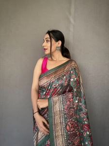 Indian Traditional Silk With Kalamkari Print <b>Saree</b> <b>Woman</b> Fashion Manufacturer From Surat At Lowest Rate - Product Image 5