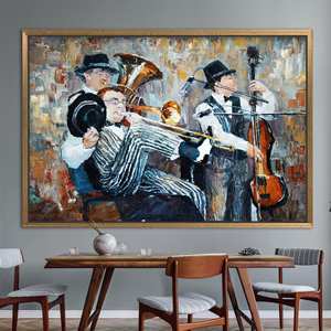 Lienzo con ilustraciones de música jazz impresas - Elegante decoración de pared con arte de violonchelo, 1 pieza: con marco dorado - Product Image 1