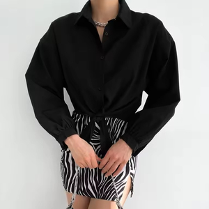 Blouse de protection solaire décontractée à manches longues d'été pour femmes de qualité supérieure vêtements tissés courts respirants confortables en noir - Product Image 1