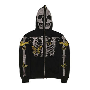 Sweat à capuche zippé intégral en coton 100% crocheté pour homme, style streetwear ODM, avec transfert de strass - Product Image 2