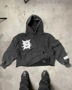 Sweat à capuche sur mesure avec broderie en détresse Pull-over solide et épais Tops surdimensionnés avec logo 100% coton à capuche - Product Image 5