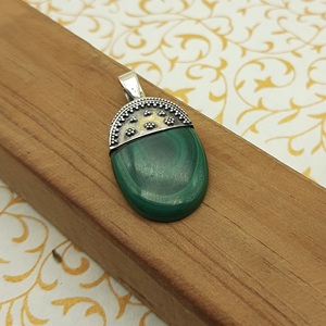 Authentic Natural Green Malachite Oval 925 Sterling <b>Silver</b> Pendant Handcrafted Gemstone Fine Jewelry and <b>Charms</b> Jewelry in Bulk - Product Image 6