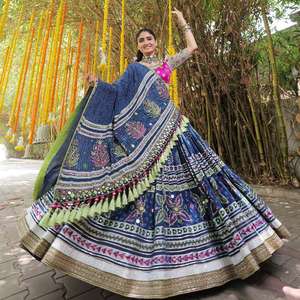 Nueva impresión digital de algodón de muselina especial Navratri y lienzo de trabajo de espejo Real Patta con Cancan Lehenga Choli con Dupatta - Product Image 2