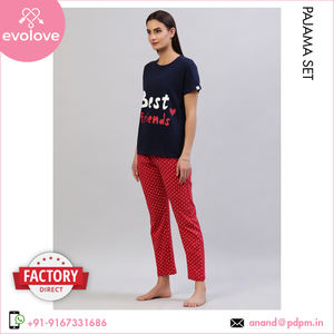 Distribuidor de confianza que vende Conjunto de pijama de media manga hecho de algodón 100% lavado biológico para mujer a precio con descuento - Product Image 3