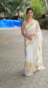 Sari en soie ethnique traditionnel de haute qualité pour adultes tissu Georgette avec vêtements indiens et pakistanais multi-brodés lourds - Product Image 2