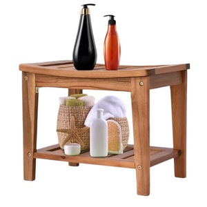 OEM Acacia Wood Freestanding Shower Bench Water-Resistant Features Best Price Modern Bathroom Furniture-Shaving Legs <b>Storage</b> - Product Image 4