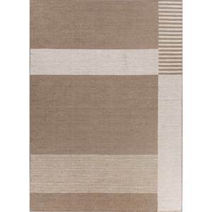 พรมขนสัตว์ลายทางสีเบจและสีน้ำตาลทำมือ รุ่น Hwl-246 สำหรับห้องโถง ห้องนั่งเล่น ห้องวัยรุ่น รูปทรงสี่เหลี่ยมผืนผ้า ลายแบบนามธรรม - Product Image 1