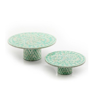 Set Of 2 Different Size Cake Stand Wooden And Mother Of Pearl Top Cake Stand Chocolate Serving Stand - Product Image 3