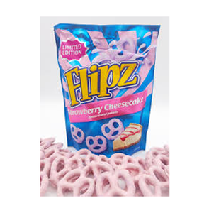 Venta al por mayor de snacks de pretzel Flipz sabor tarta de queso de fresa, 90g por bolsa, elaborados por Pladis, pretzels crujientes salados con recubrimiento dulce - Product Image 2