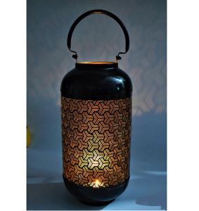 โคมไฟเหล็กทำด้วยมือสำหรับตกแต่งบ้านและสวนโหลเทียนโลหะเคลือบผงสีดำทันสมัย - Product Image 1