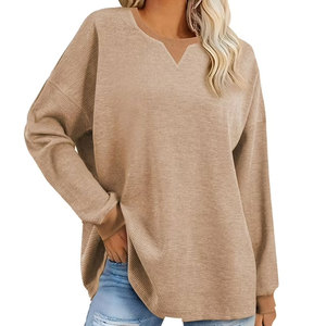 Sudaderas de gofres de gran tamaño para mujer, camisetas de manga larga con hombros caídos, Jersey de punto con cuello redondo, sudaderas informales para mujer - Product Image 6