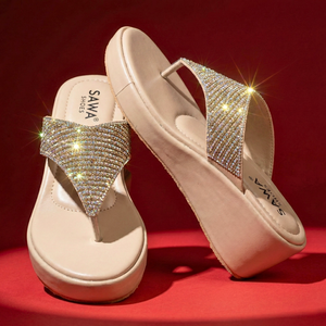 Sandalias de Tacón Abierto Stellar Shimmer 715 G, Forro de PU Plano de Verano, Plantilla de Cuero Genuino Cómoda, Plataforma Suave con Cuña - Product Image 4