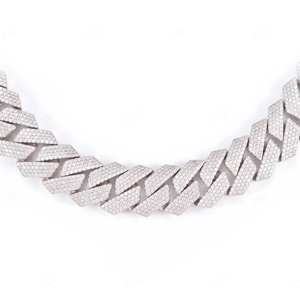 Cadena Cubana de Plata de Ley Chapada en Oro Amarillo de 20 Pulgadas, Tres Hileras de Moissanita, 18 mm de Ancho, Estilo Hip Hop, Completamente Brillante - Product Image 4