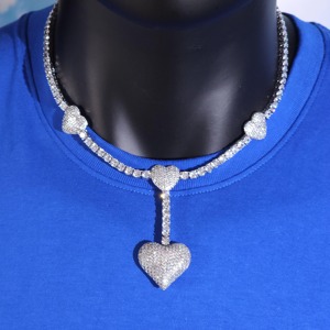 Cadena de Tenis Redonda con Diamantes de Moissanita VVS en Plata 925 con Colgante de Corazón con Incrustaciones de Diamantes, Collar para Regalo de San Valentín a Bajo Precio - Product Image 1